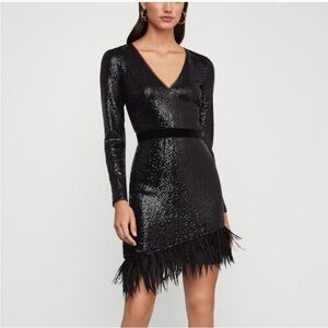 black Bcbg shiny long sleeve dress